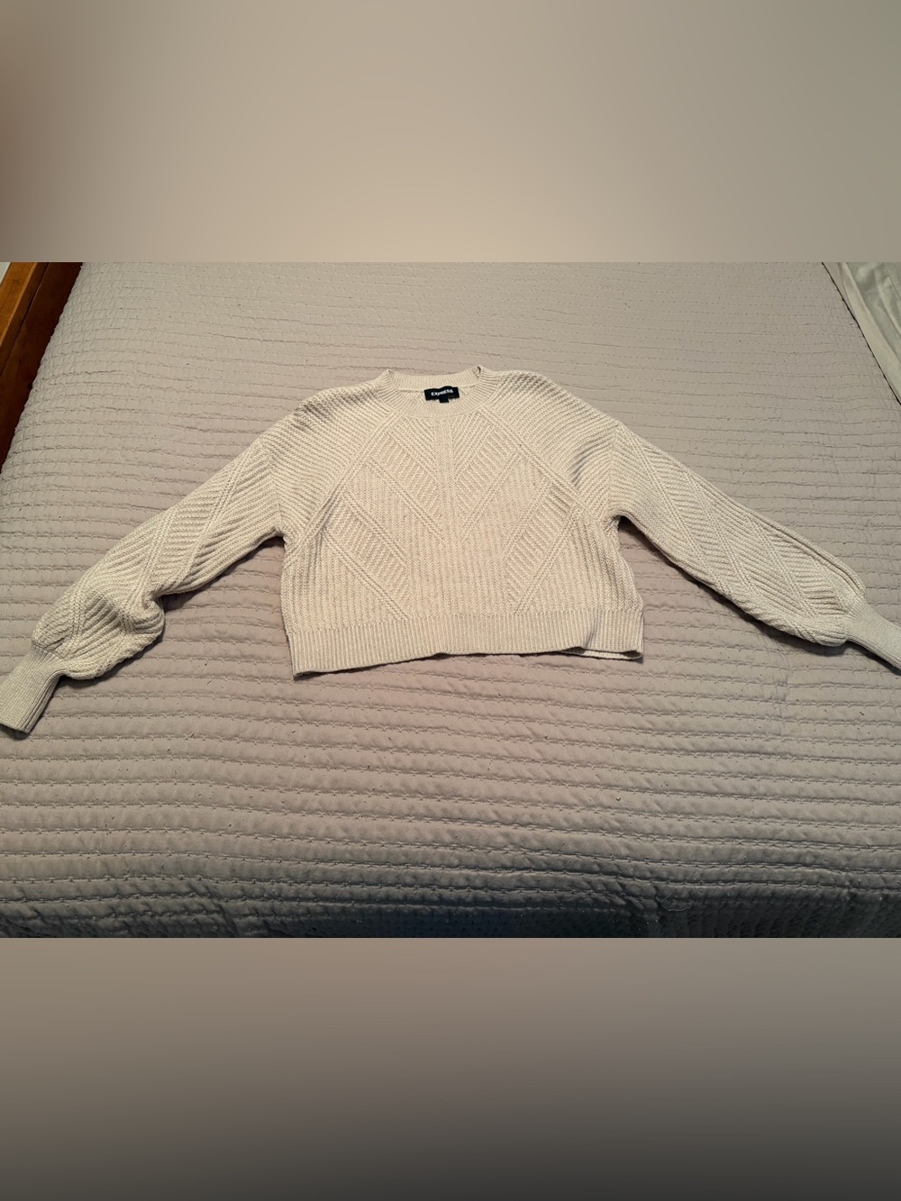 Express Ivory Textured Crewneck Sweater